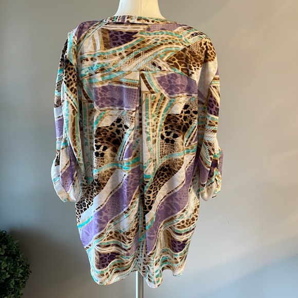 JENNIFER LOPEZ colorful Animal print blouse bat stationery pleat sleeve XL drape - Picture 3 of 17